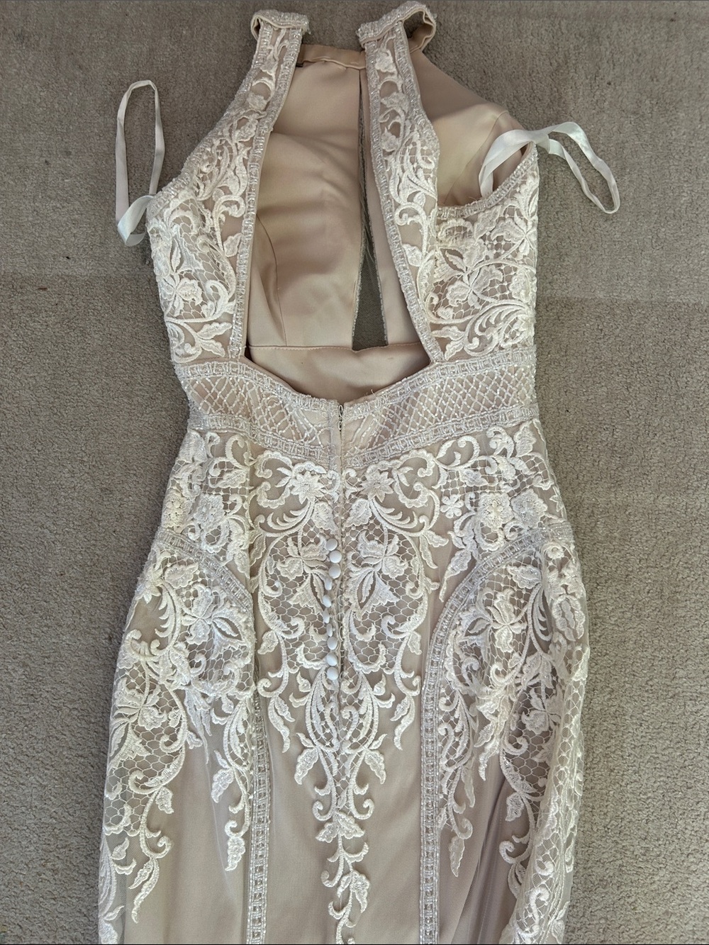 Halter Lace Wedding Gown in Nude with Ivory Overlay - Picture 11 of 11